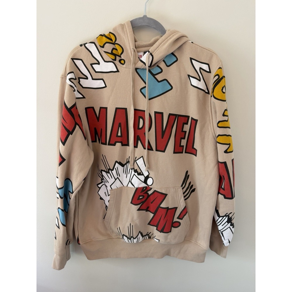 Marvel Beige Graphic Print Pullover Hoodie Men's Size L